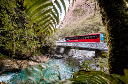 Milford Sound Coach on bridge