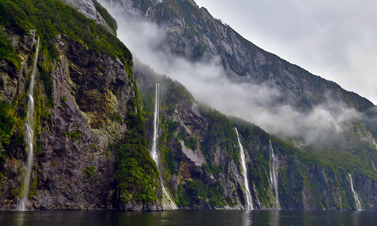 Weather Walls of waterfalls in Milford Sound